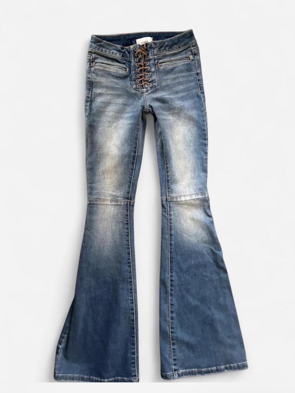 Urban Outfitters Lace-Up Flare Jeans — Washed Blue